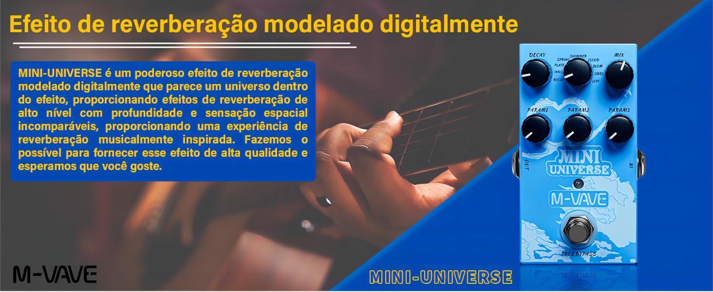Pedal de efeitos de reverberação Mini Universe para guitarra elétrica