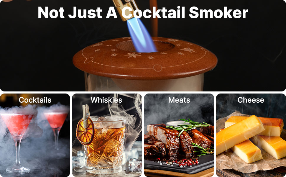 Whisky Smoker Kit with Torch (No Butane), 2Double Filters & 4Pot Wood