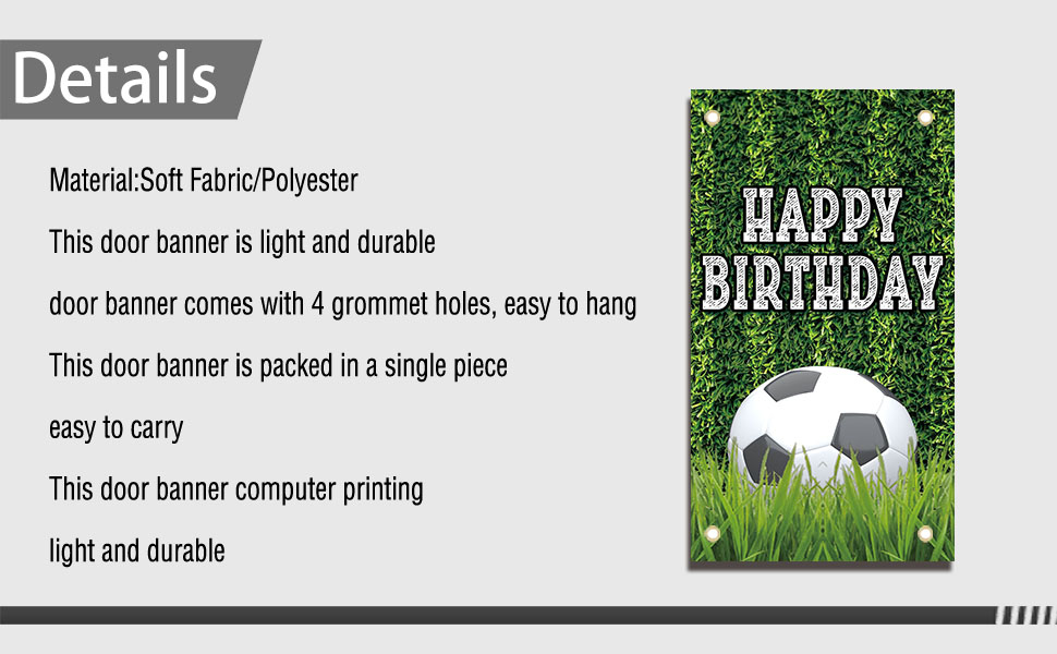 Happy Birthday Soccer Turf Door Banner Sports Boy Kids Birthday Home Decor Soccer 