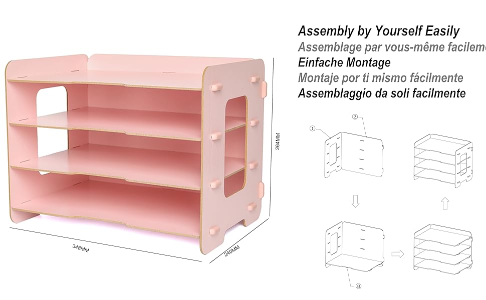 EXERZ Wooden File Organiser 4 Tiers for Desk Tidy, Office Supplies, Document Holder