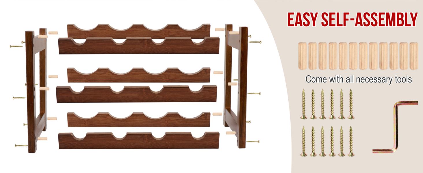 Bamboo Wine Rack, 3-Tier 12 Bottles Wine Storage Cabinet Shelf, Natural Wine Racks Countertop