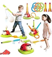 4 in 1 Musical Jump, Toss Ring Game, Baseball Toys and Stomping Launch Rocket Launcher for Kids T...
