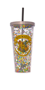 Hogwarts Glitter Cup w/Straw