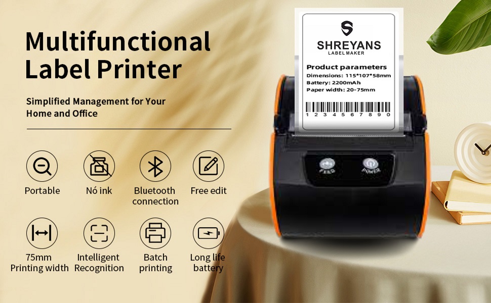SHREYANS (SRS80D 80mm Bluetooth Label + Receipt Portable Printer 80mm