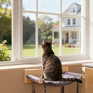 Wooden Cat Wall Hammock, 18.9 x 12.6 Inch Double Layer Cat Furniture Hammock