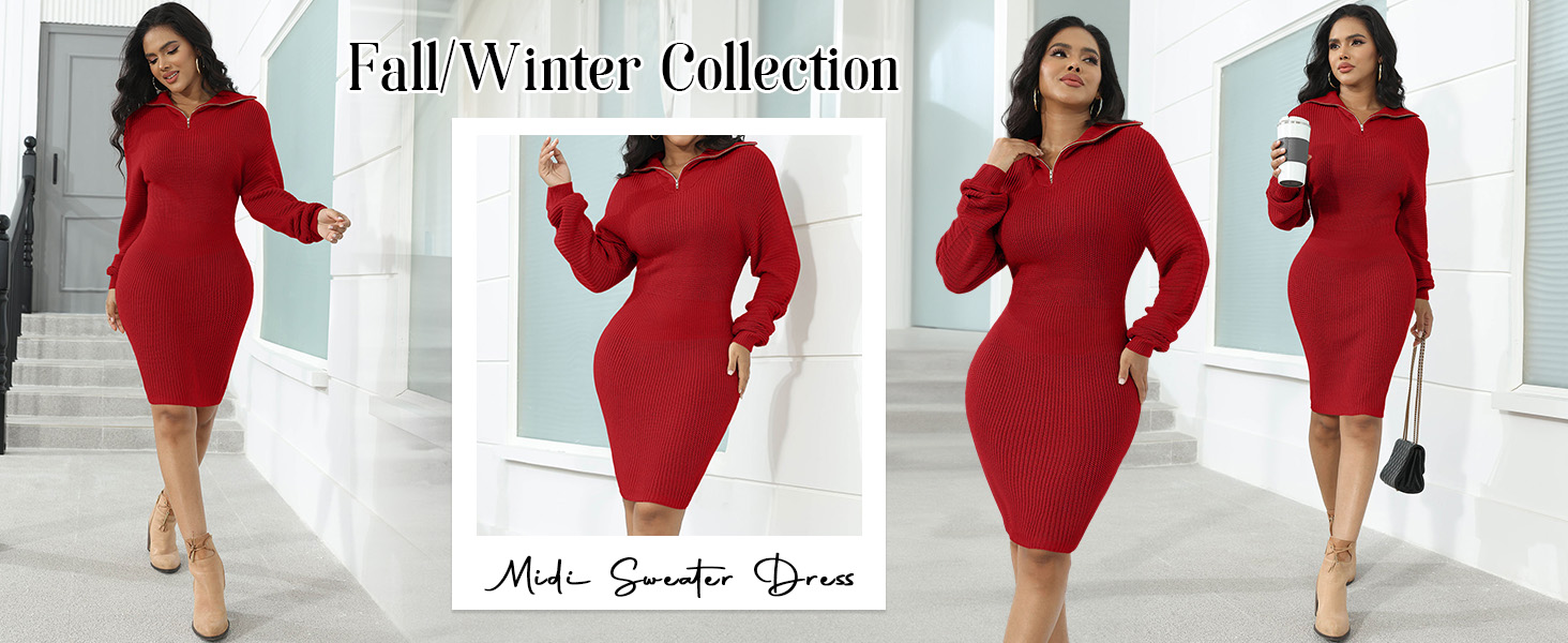 Women's Ribbed Long Sleeve Sweater Dress