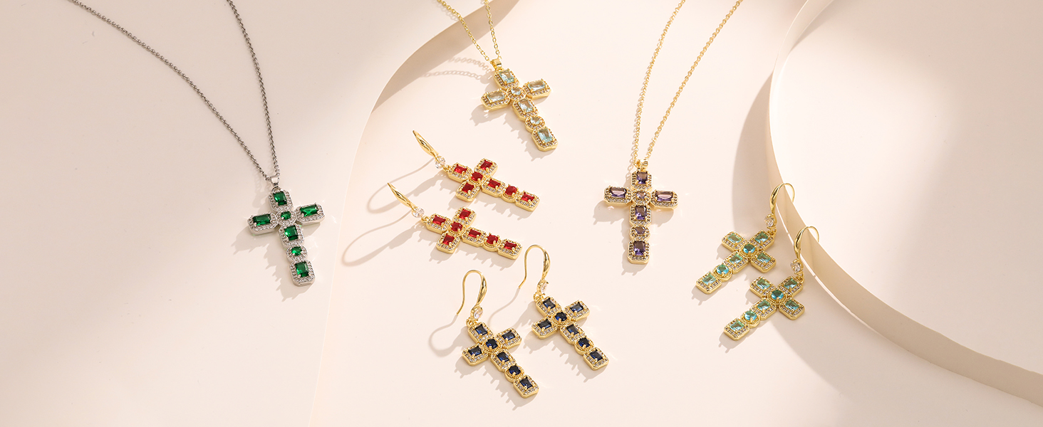 Linawe Cross Neclace and Earrings Jewelry Set