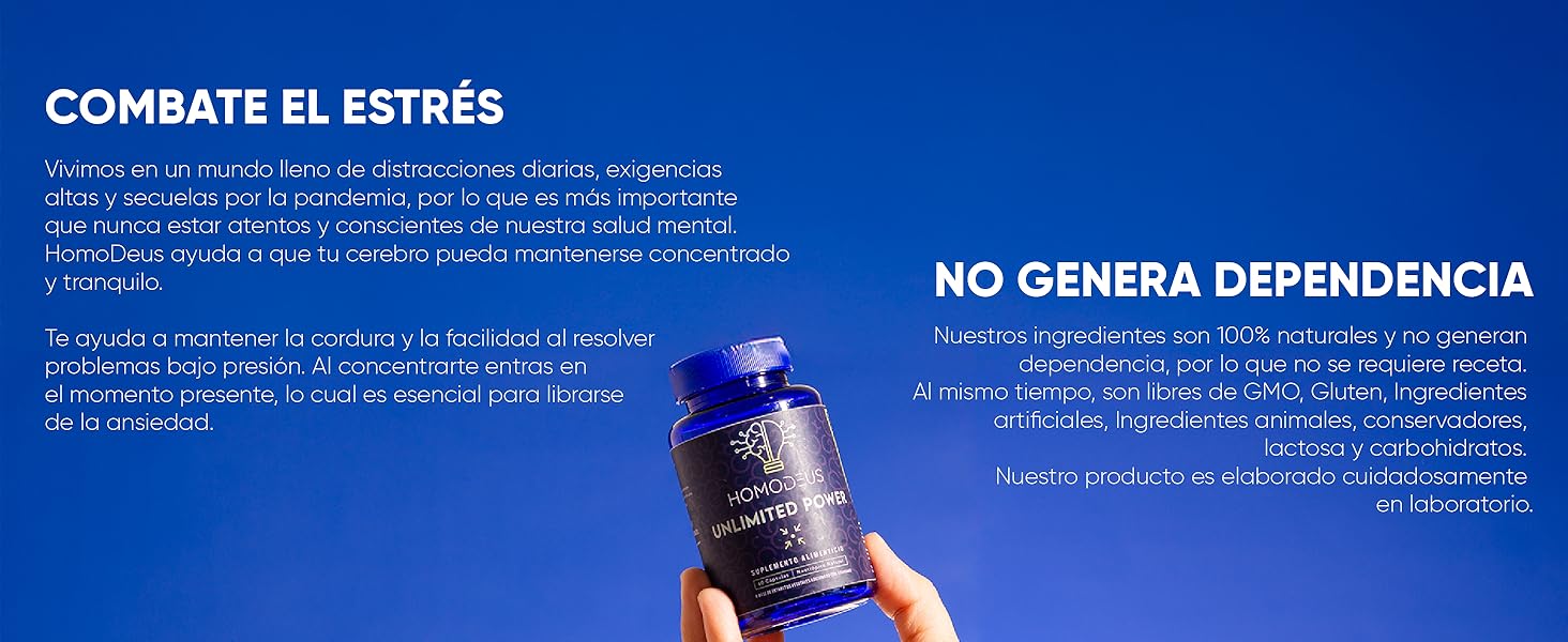 HomoDeus Suplemento Natural | Nootrópico para Mente con Hongo de Melena de León, Bacopa Monnieri
