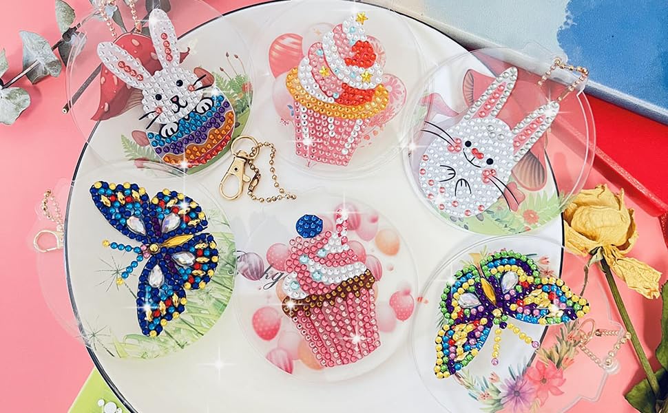 dojodnvo 6 pcs Diamond Painting Keychains Kits, Cute 2