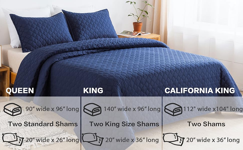 Litanika Navy Blue Queen Quilt Set Full Size Summer