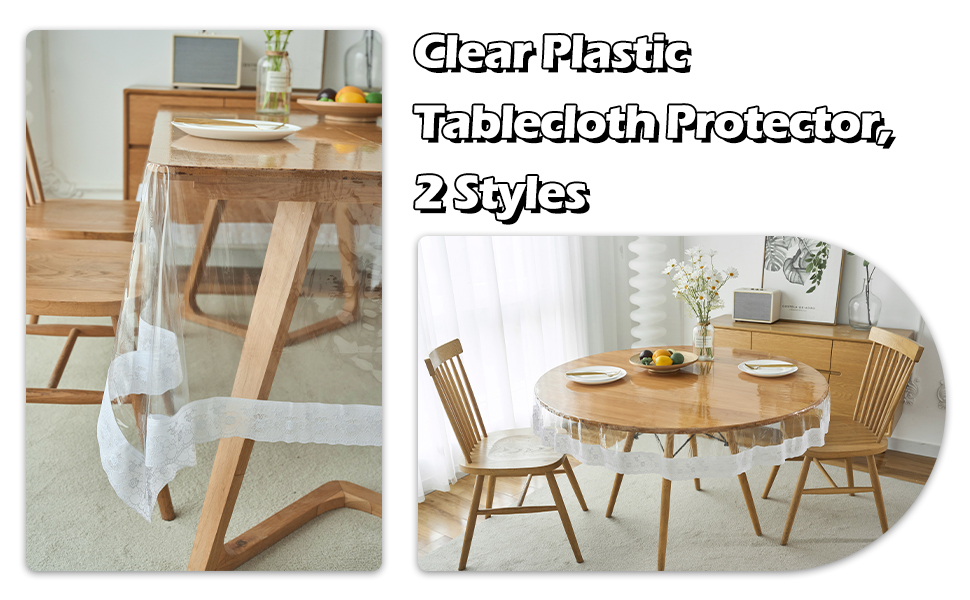 IBEQUEM PVC Clear Plastic Tablecloth Protector, Rectangle Waterproof