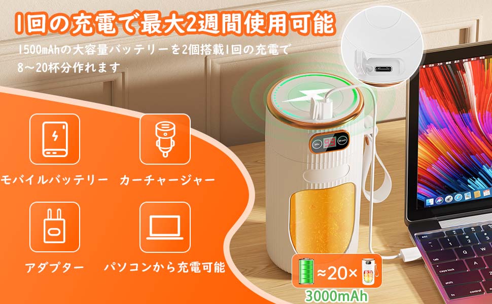 Amazon.co.jp: ジューサー ミキサー 小型 一台多役 【飲み口付き