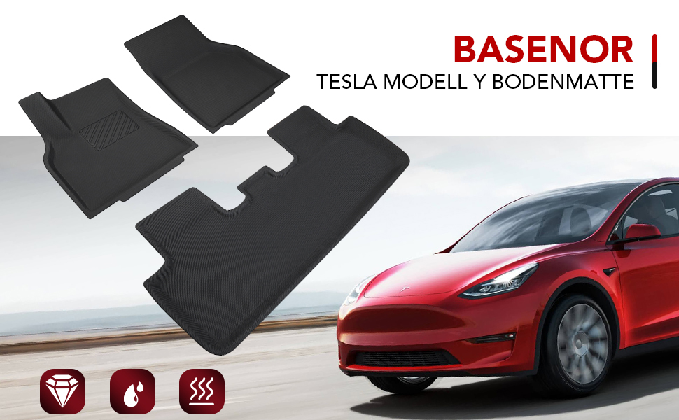 BASENOR Tesla Model Y Floor Mats 3D Triple Layer Waterproof Fall