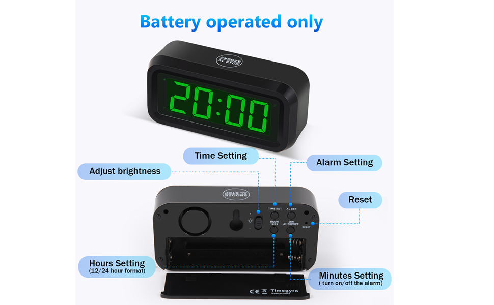 Timegyro Digital Alarm clcok,Desk Clock Battery Powered