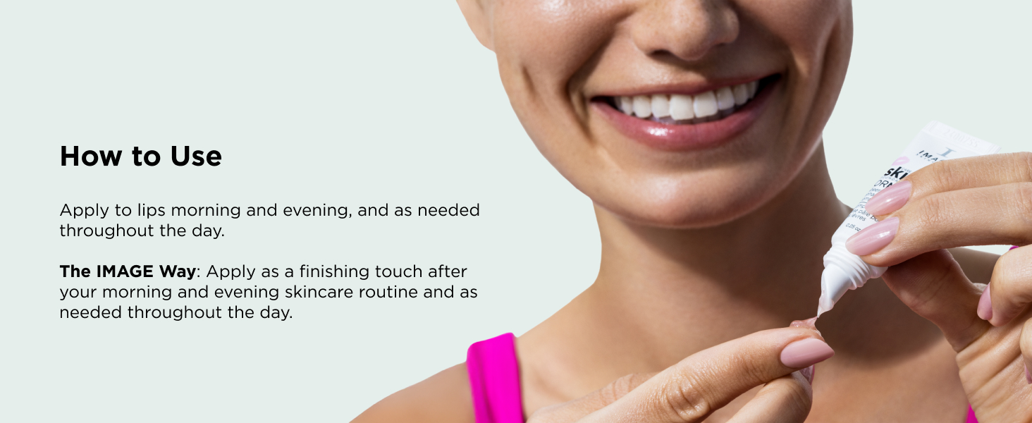 Woman holding Ormedic balancing lip enhancement complex tube