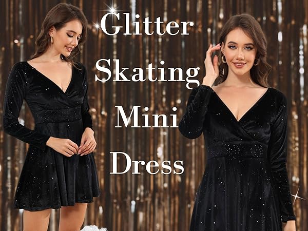 Amazon.com: Darupo Women's Sequin Wrap V Neck Fit and Flare