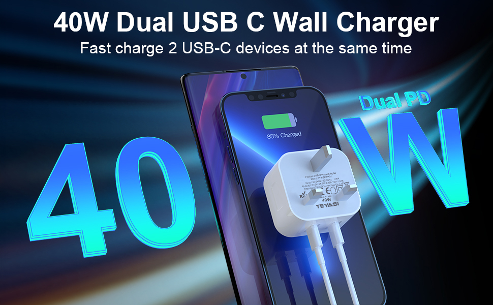 USB C Plug Fast Charge,40W Dual USB Type C Wall Charger Plug with