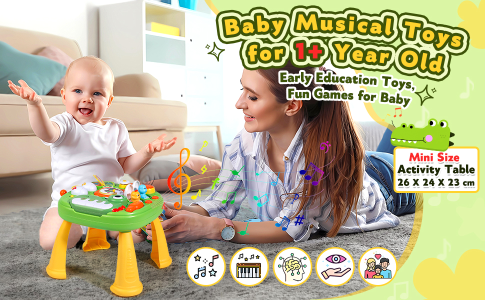 Activity Table for 1 Year Old Musical Toys for 1 Year Old Boys Sensory Toys for Baby with Sound Light Early Education Game Tiny Table Storytelling Mini Piano Drum Keys Baby Toys Gift for 1 2 Year Old 8 activity table