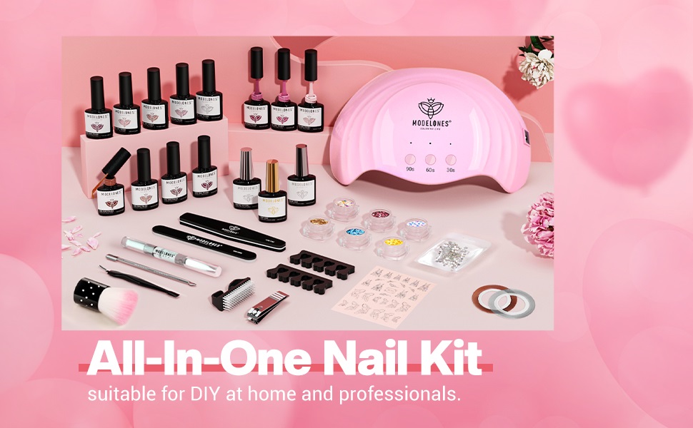 Modelones Gel Nail Kit with 48W Lamp 12 Colors Pink Gel Nail Polish