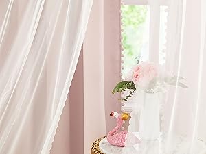 pink pom pom blackout curtains