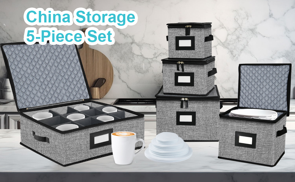 ouruer 5 PACK China Storage Containers-Quilted Mug Storage and Moving Boxes for Dishes