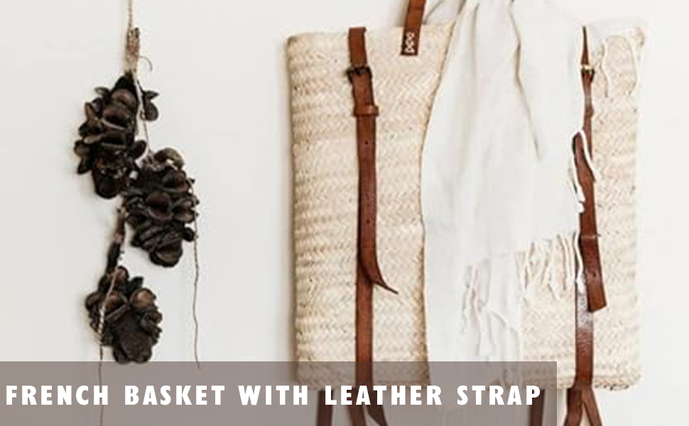 Amazon.com: French basket with leather strap, Straw backpack