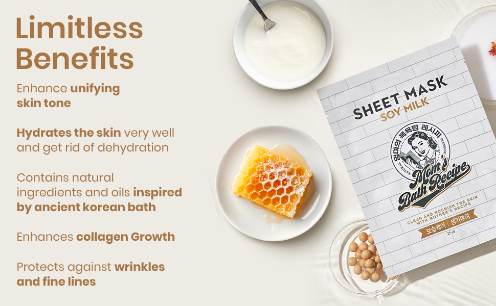 صندوق استحمام الامهات مكون من 5 اقنعة حليب الصويا، كل الأنواع 17 فوائد لا حدود لها