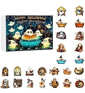 2025 Halloween Advent Calendar, 24 PCS Acrylic Ghost Reading Hanging Decorations, Spooky Cute Gho...