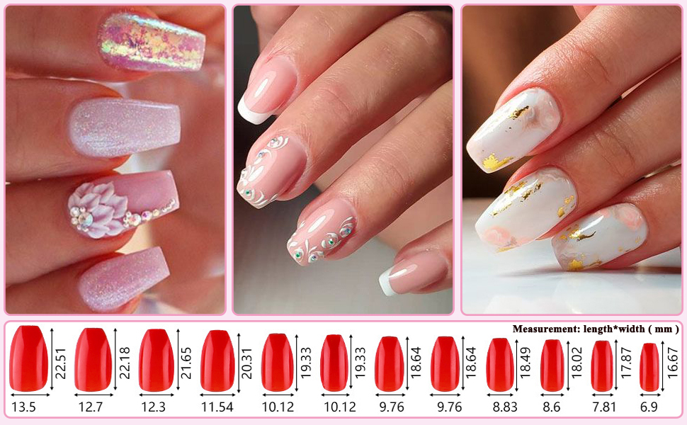 acrylic colored full cover short coffin press on nails ballerina false fake fingernails
