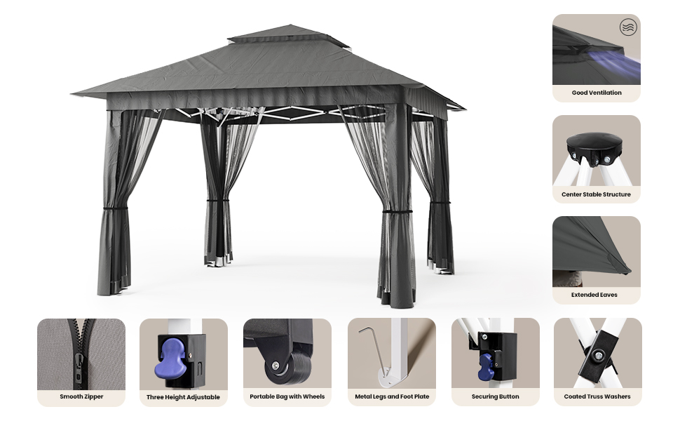 Bealife 11x11 Pop Up Gazebo Tent, Outoor Canopy Tent, Pop Up Canopy Tent