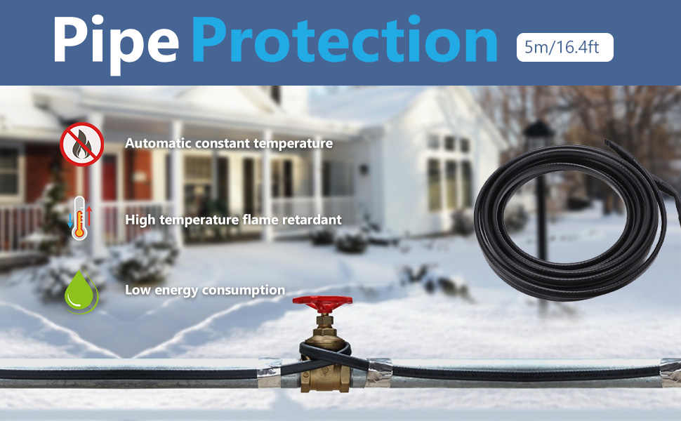 16Ft Heat Cable for Pipe Freeze, Water Pipe Heating Tape Self Regulating Heating Cable with Plug