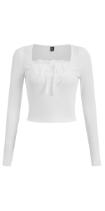 Lace Trim Tie Knot T Shirt Top