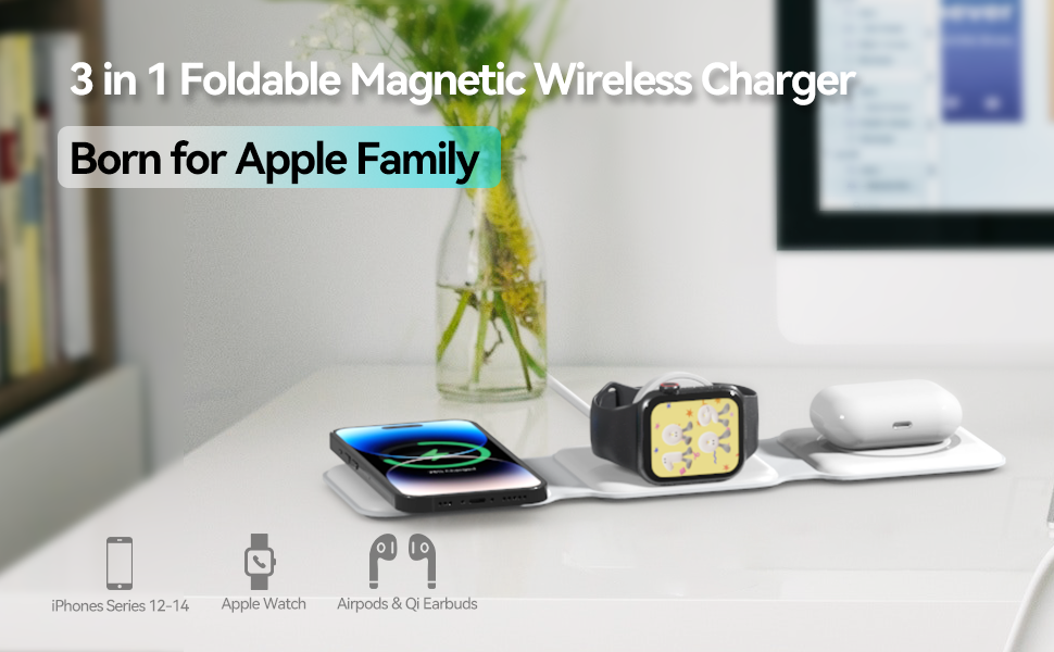 Wireless Charger, 3 in 1 Charging Station for Apple Devices,