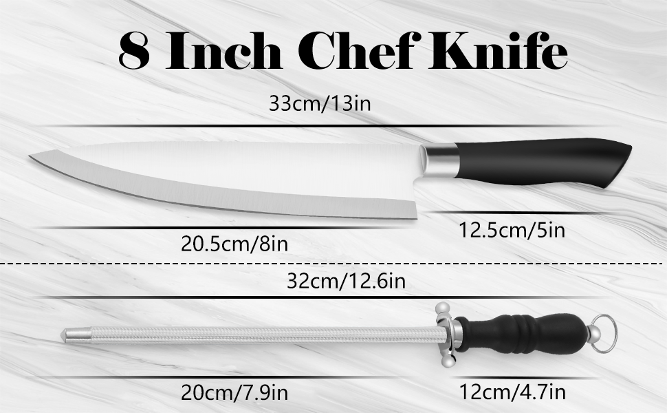 BEWOS Chef Knife Set with Knife Sharpeners, 8” Pro Chefs Knife, Ultra Sharp Kitchen Knife with