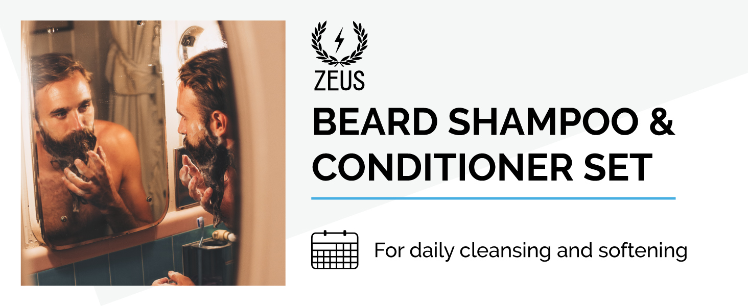 Zeus Beard Shampoo + Conditioner set for daily beard cleansing and softening