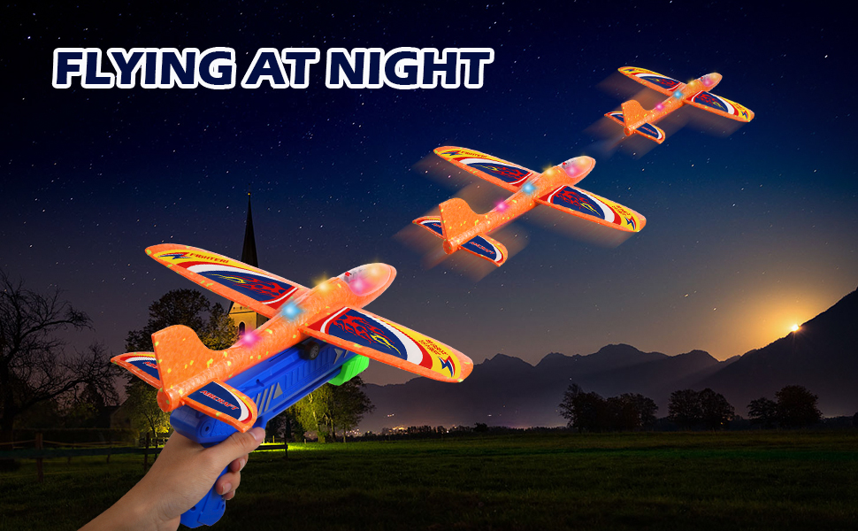 HIKTARME 3 Pack Airplane Launcher Toys, 2 Flight Modes LED