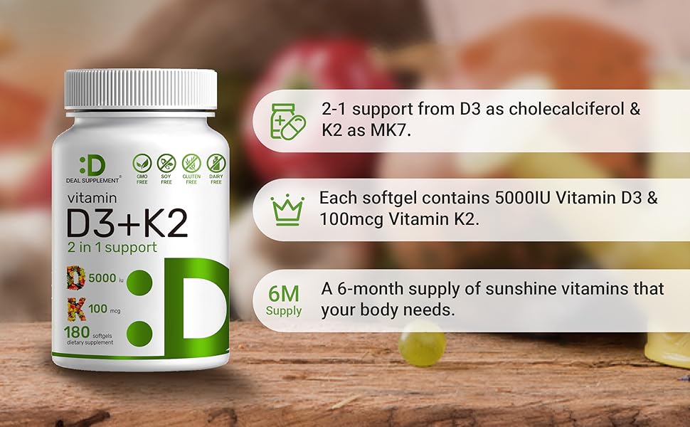 Vitamin D3 K2 Softgel, 180 Counts, 21 Complex, Vitamin D3