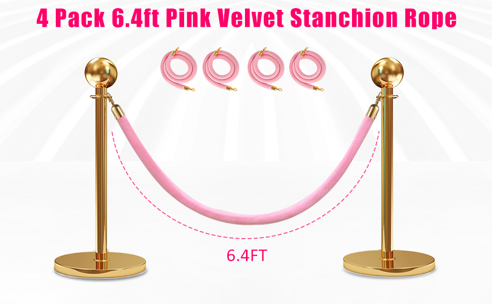 Vevitts 4 pcs Pink Velvet Stanchion 6.4FT Velvet Rope, Crowd Control