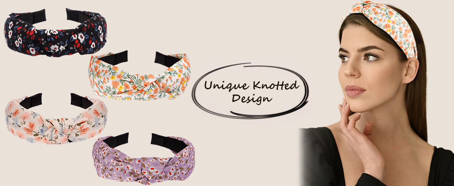 Boho Headbands for Women, 4Pcs Floral Knotted Headbands for Women Fashion