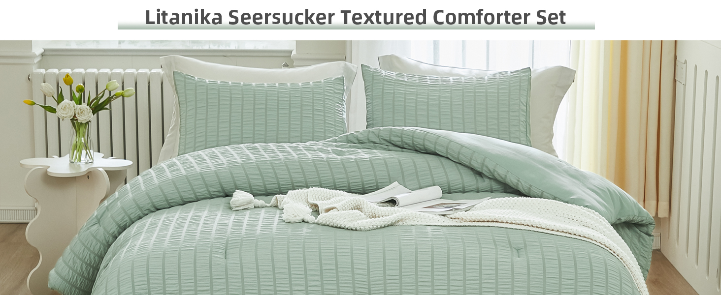 Litanika Sage Green Comforter Full Size Set, 3 Pieces