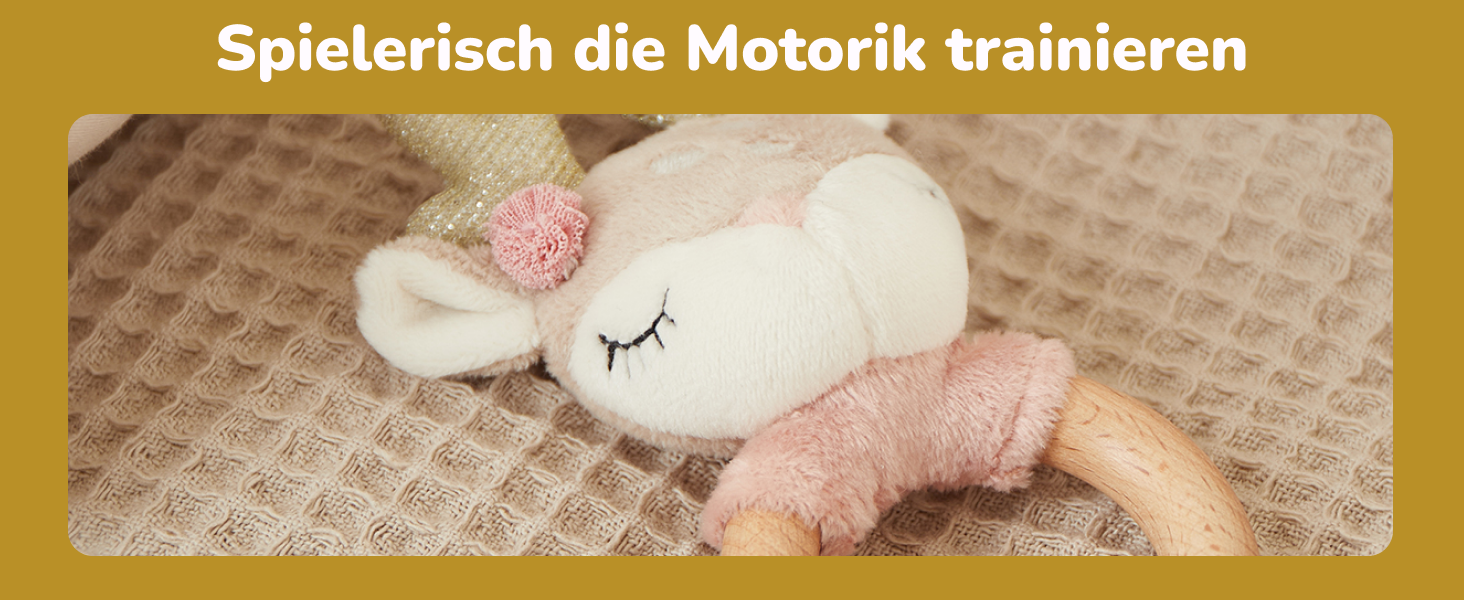 Reh Ella Greifling Baby Holz Babyrassel Holz Kuscheltier Baby Reh Mädchen Rasseln & Greiflinge Baby