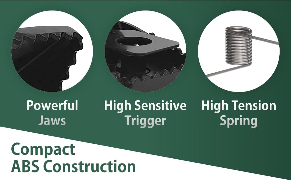 Showing the compact construction powerful jaws the high sensitve trigger and high tension spring