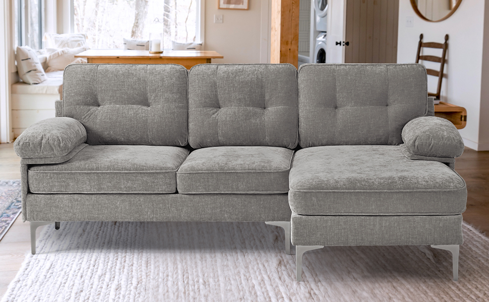 TEKAMON 82.7" L Shaped Convertible Sectional Sofa, Chenille