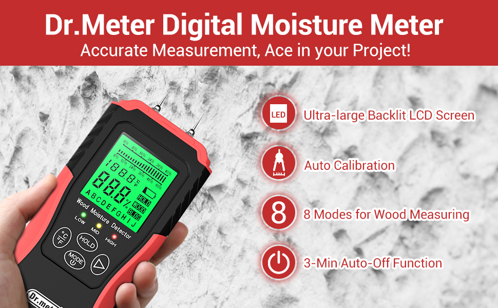 Damp Meter,Dr.meter Wood Moisture Meter MT1905 Digital Moisture
