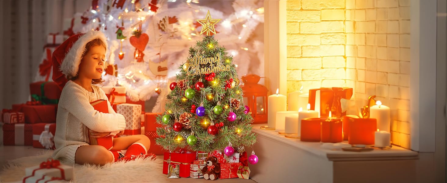 2FT Mini Christmas Tree, Small Tabletop Christmas Tree Set