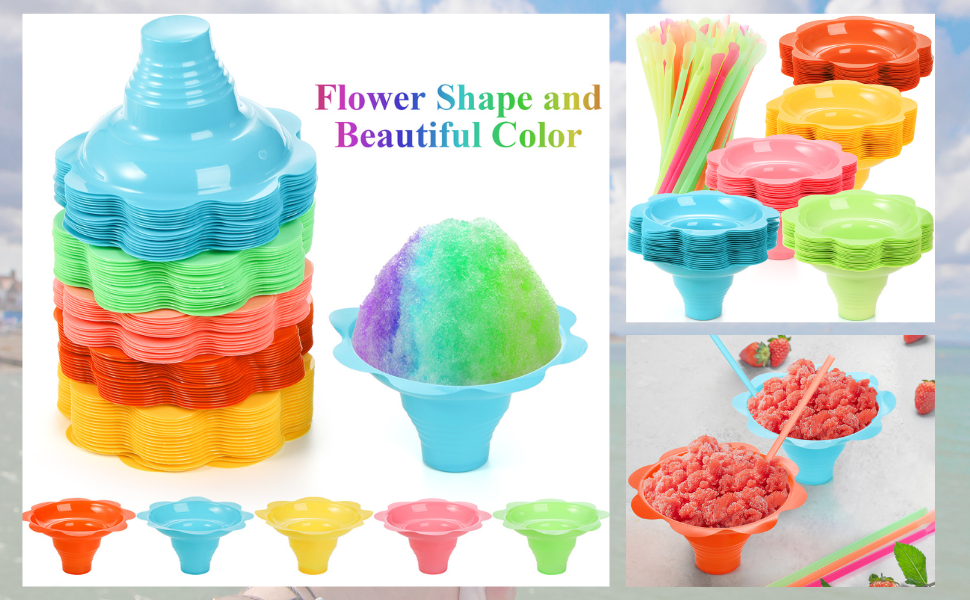 ZENFUN 200 pcs Colorful Flower Snow Cone Cups with Spoon