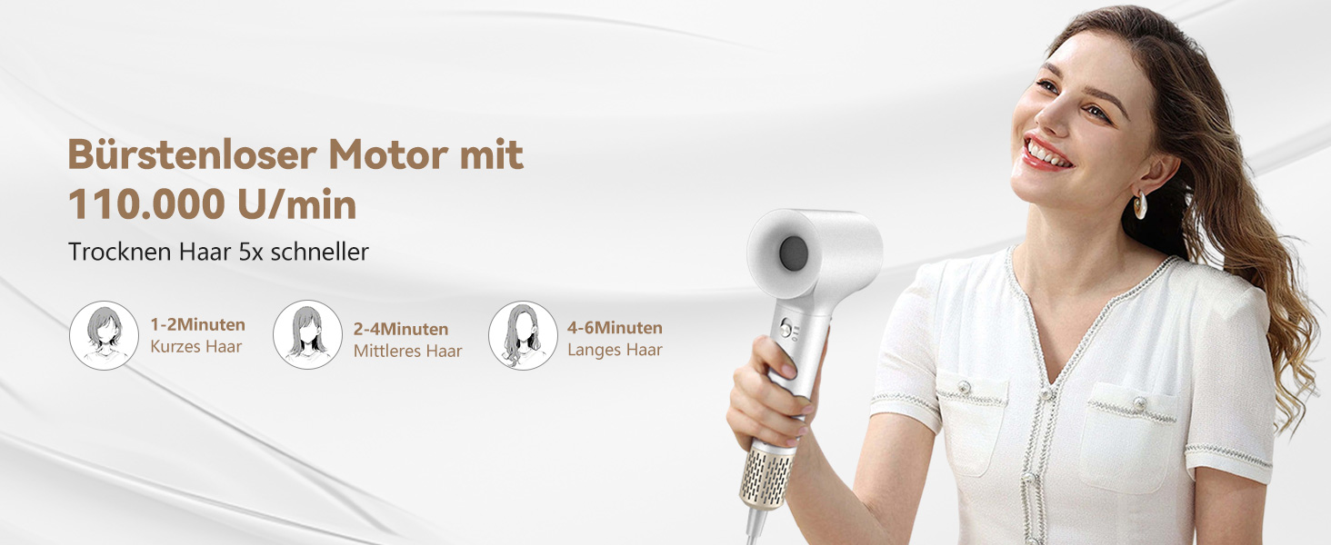 weiße Handföhner für bürstenlose Motoren hergestellt mit deutschem Text und technischen Daten