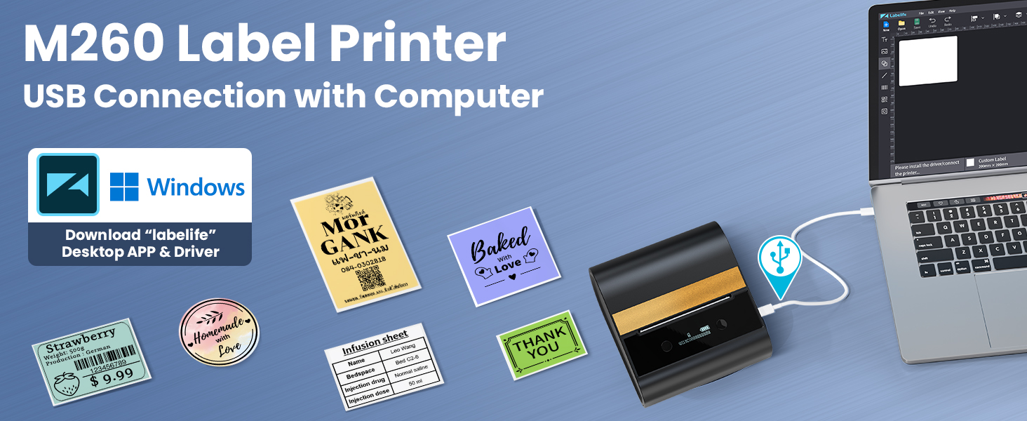 Memoking M260 Label Maker Portable Barcode Label Printer