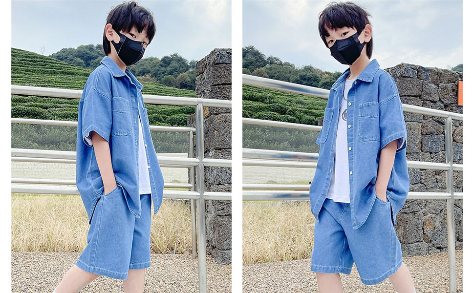 Amazon | [BLZXIAN] 子供服 デニム半袖 ショートパンツ 上下