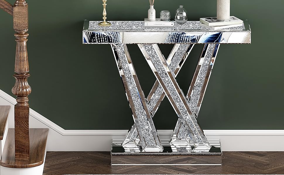 blingworld Console Table Mirrored Entryway Table Glam Modern Style VX